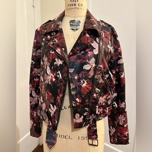 Catherine Malandrino Faux Leather Jacket size 8 floral pattern